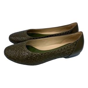 Trotters “Falynn” Woven Leather Slip-On Flats, Olive - (9M)